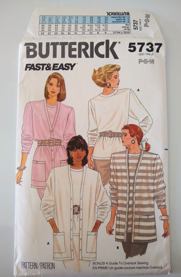 Butterick 5737 Misses Cardigan & Pullover Top Sewing Pattern (Petite–Medium, 1987)