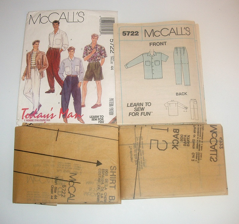McCalls 5722 Sewing Pattern Men's Shirt Pants Shorts Sz 44" Chest 39" Waist Cut