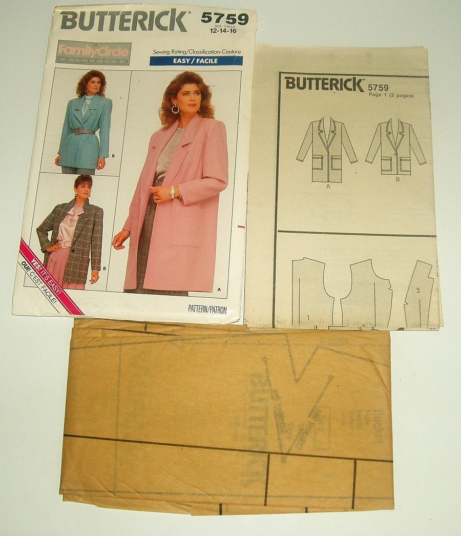 Butterick 5759 Family Circle Collection Sewing Pattern Misses/MP Loose-Fitting Jacket Sz 12–16