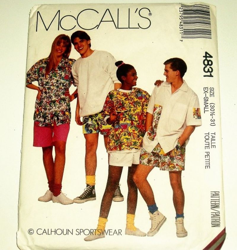 McCall’s 4831 Unisex Sewing Pattern Shirt, Reversible Sweatshirt & Shorts  Size XS 