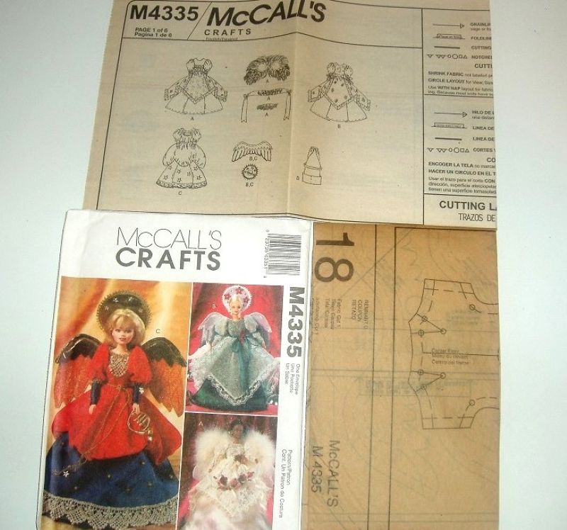 McCall’s M4335 Angel Doll Clothes & Tree Topper Sewing Pattern 11½" Dolls 2003