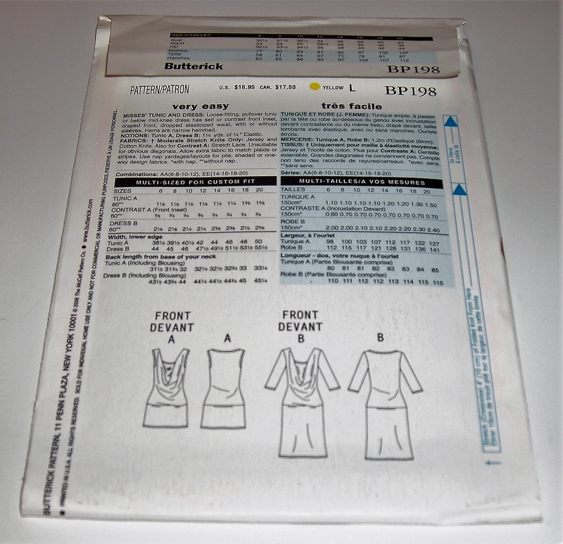 Butterick BP198 Women’s Tunic & Dress Sewing Pattern Sizes 6–12  Subtitle: