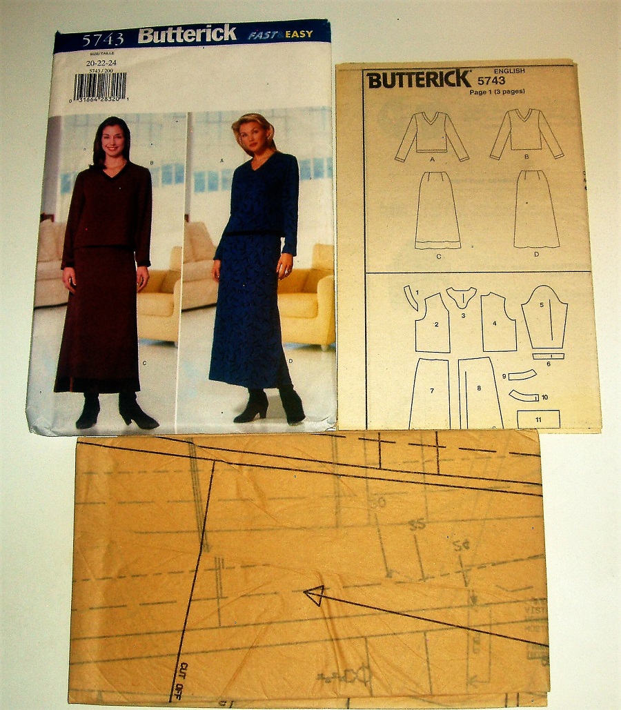 Butterick 5743 Sewing Pattern Misses/Misses Petite Top & Skirt Sz 20-24