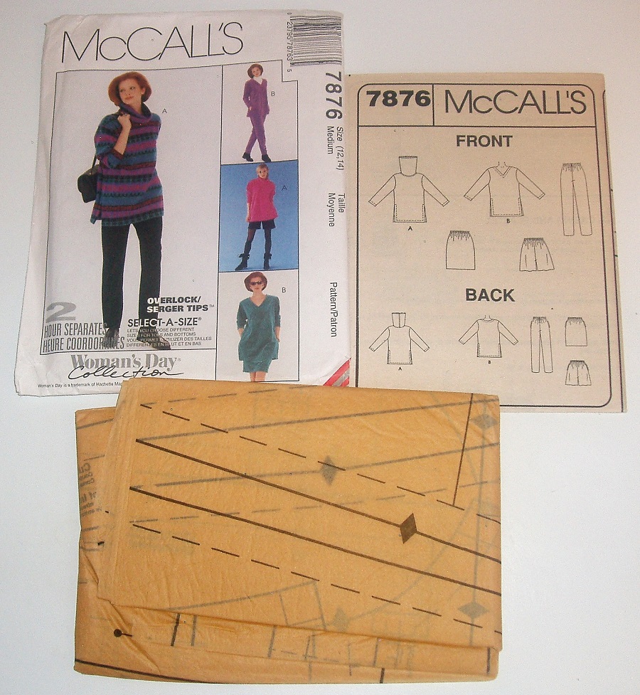 McCall’s 7876 Sewing Pattern (1995) Misses Pullover Knit Top & Pull-On Pants Skirt Shorts Sz 12–14