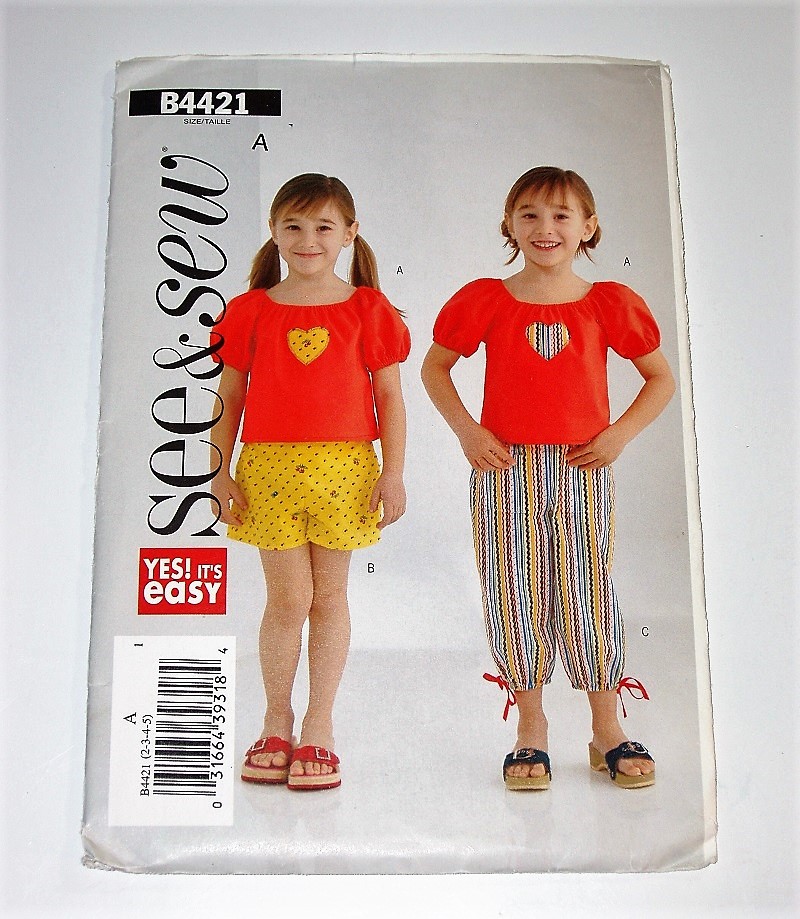 Butterick See & Sew B4421 Girl’s Top, Shorts & Pants Sewing Pattern Sizes 2–5