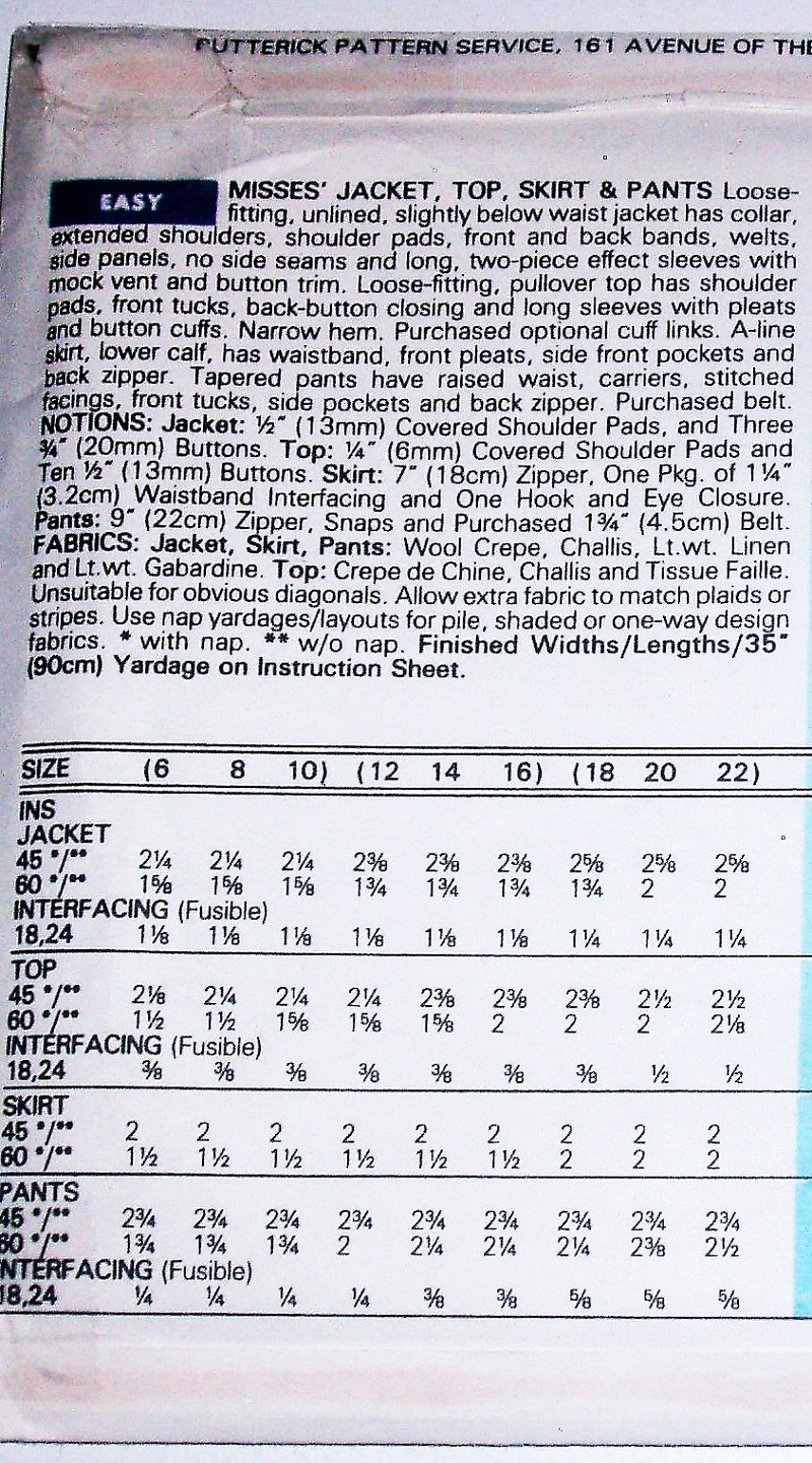 1991 Butterick 5705 Women's Vintage Suit Pattern Sizes 18-22 Plus Size
