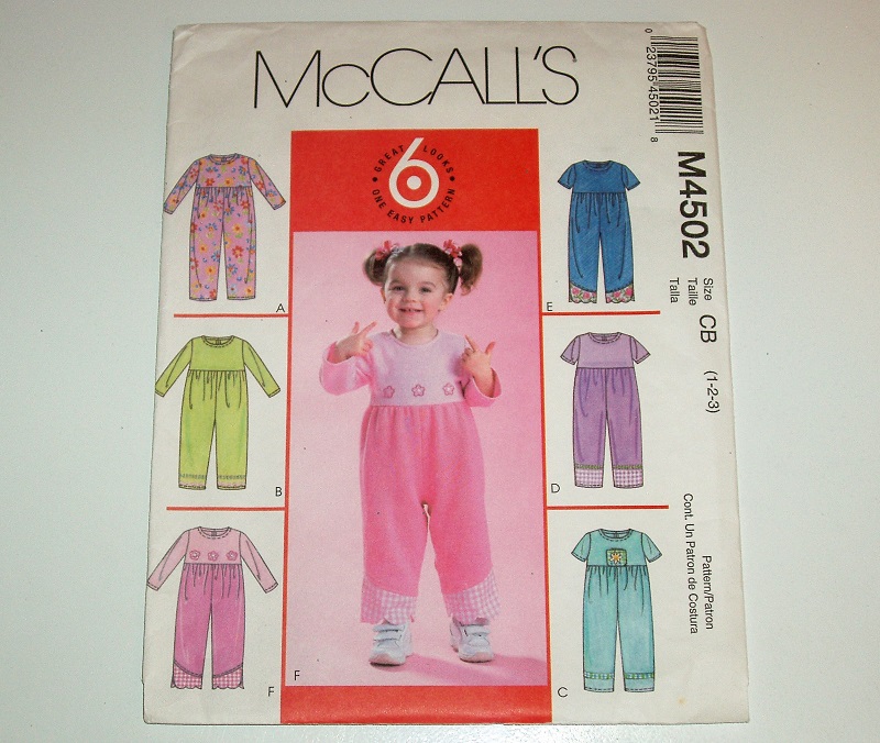 McCall's M4502 Baby/Toddler Jumpsuit Sewing Pattern Size 1-3
