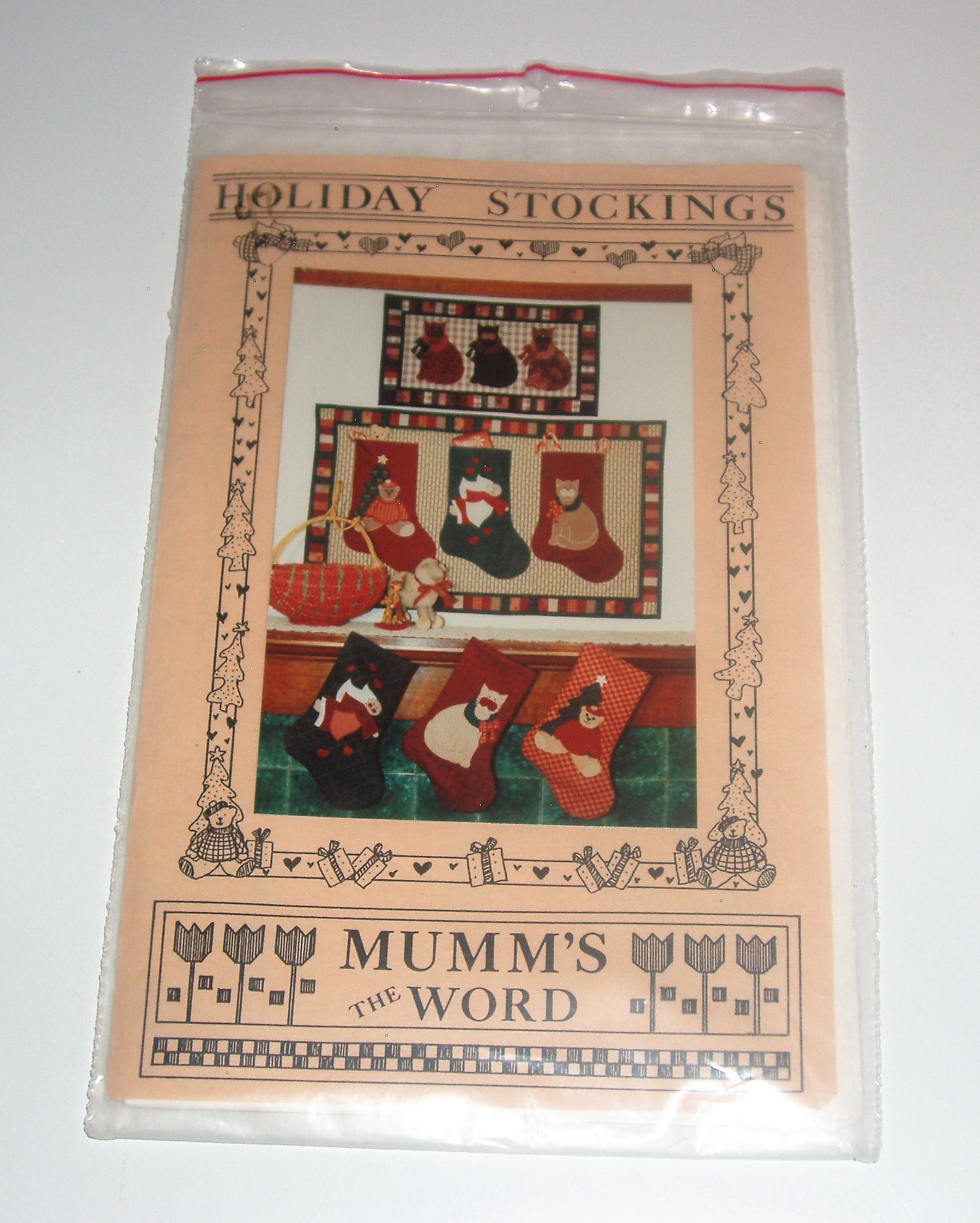Holiday Stockings Applique Craft Pattern – Cat, Angel & Teddy Bear – Debbie Mumm’s The Word 1987