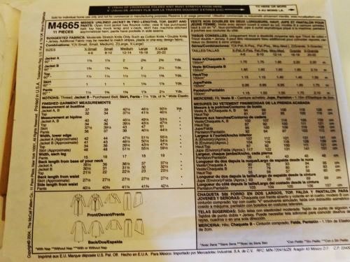 McCall’s M4665 Sewing Pattern Misses Jacket, Top, Skirt & Pants Sizes L–XL