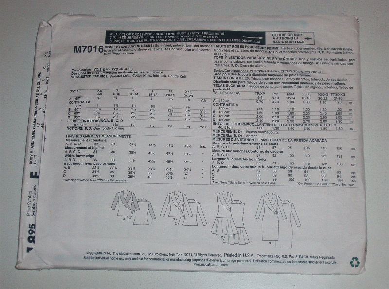 McCall’s M7016 Easy Misses’ Tops & Dresses Sewing Pattern Sizes XS–Medium 2014