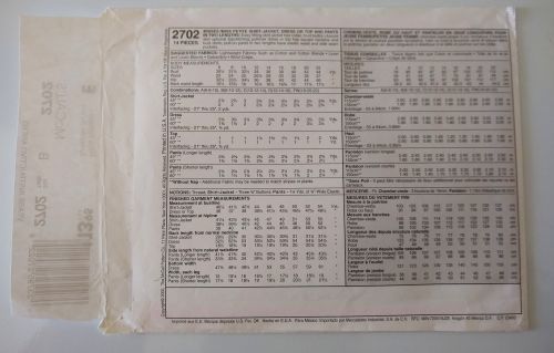 Easy McCall’s 2702 Sewing Pattern Misses/MP Wardrobe Sizes 8–12