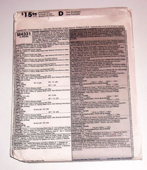 McCall's M4331 Home Decorating Window Curtain Essentials Sewing Pattern 