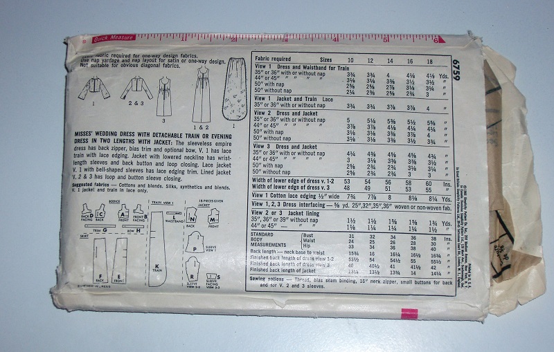 Vintage Simplicity 6759 Sewing Pattern Misses Wedding/Formal Dress Sz 12 Bust 32"