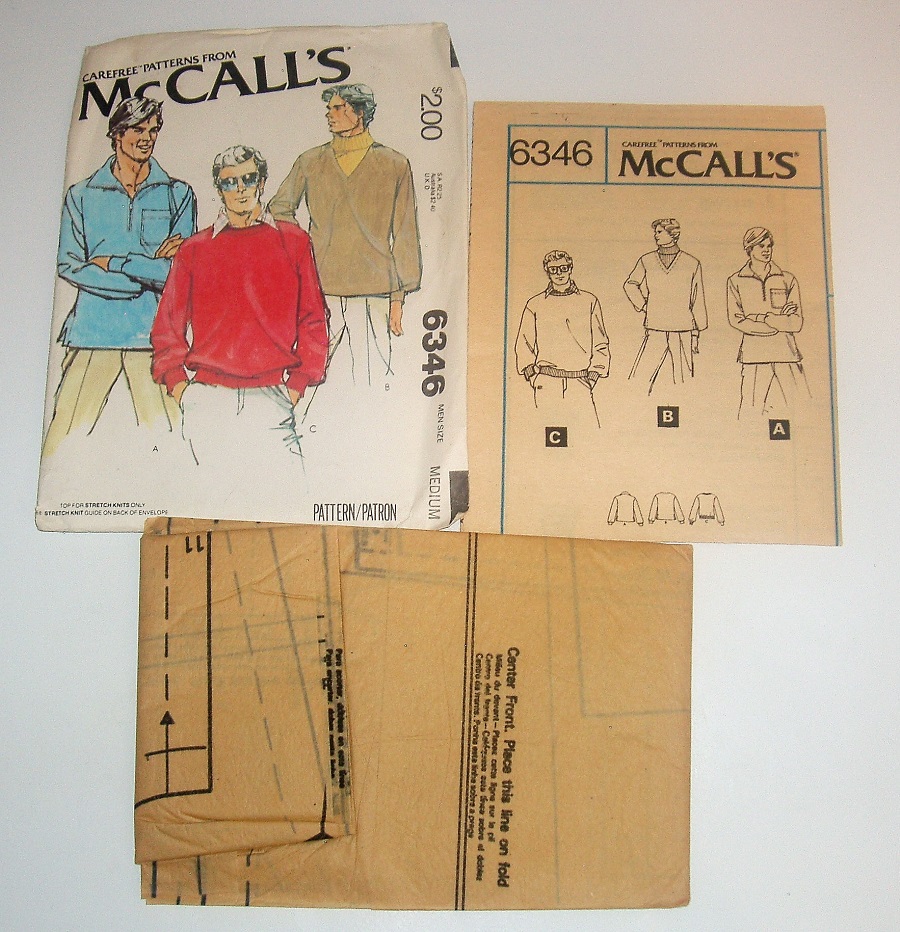 McCall's 6346 Men's Pullover Top Sewing Pattern Size Medium