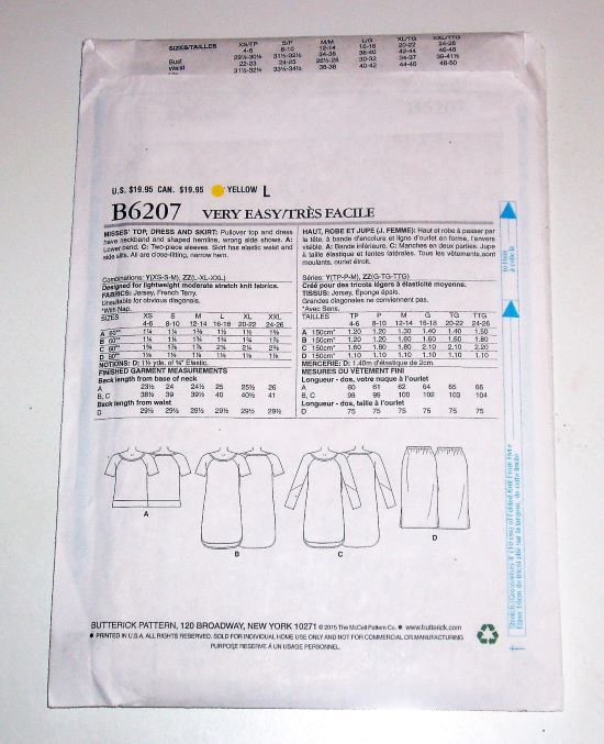 Butterick B6207 Fast & Easy Misses Knit Top, Dress & Skirt Pattern Sizes XS-M (2015)