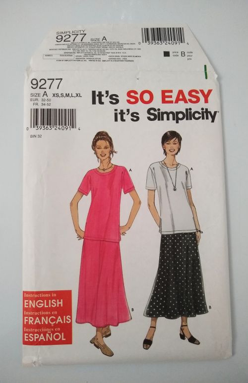 Simplicity 9277 Misses Pullover Knit Top & Pull-On Skirt Sewing Pattern Sizes XS-XL (2000)