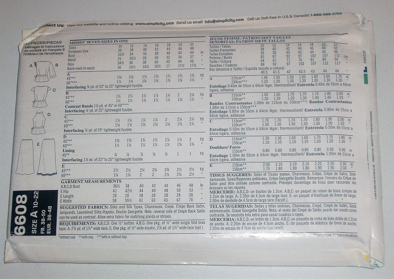 New Look 6608 Sewing Pattern Misses Top & Skirt Sizes 10-22