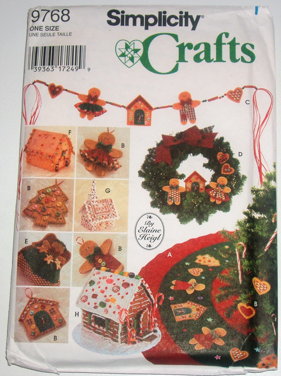 Simplicity 9768 Crafts Sewing Pattern by Elaine Heigl Gingerbread Tree Skirt, Ornaments
