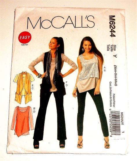 McCall’s M6244 Sewing Pattern Misses Knit Tops & Vests Sizes XS–M
