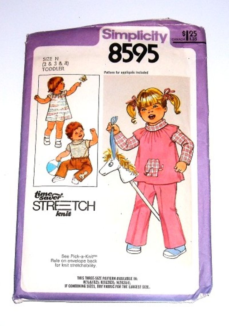 Simplicity 8595 Toddler Pullover Dress Tunic Top & Pants Sewing Pattern Time-Saver Stretch Knit 1978 Sz 2-4