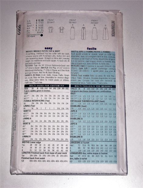 Butterick 6466 Misses Formal Top & Skirt Sewing Pattern Sizes 18–22 (1999)