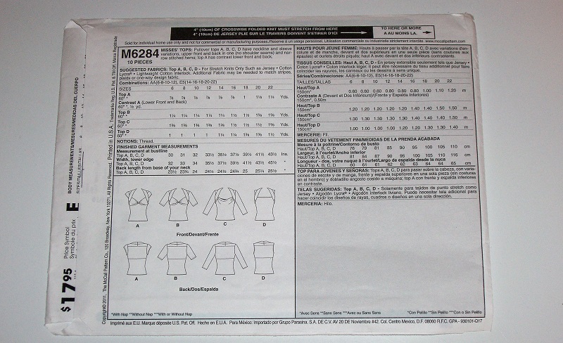 McCall's M6284 Misses Easy Knit Pullover Top Sewing Pattern Sz 6-12