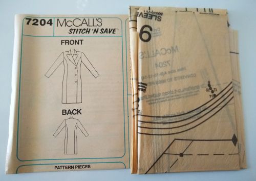 McCall’s 7204 Misses’ Coat Dress Sewing Pattern Sizes 8–14 1994 Easy Stitch ’N Save