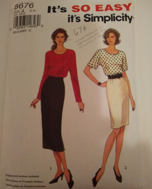 Simplicity 8676 Sewing Pattern Easy Dolman Blouse & Pencil Skirt (Sizes 8–18)
