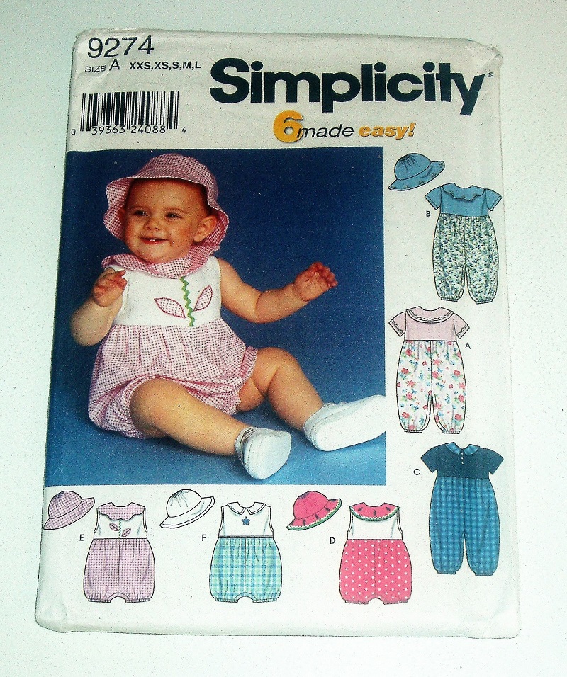 Simplicity 9274 Baby Rompers & Hat Sewing Pattern (Sizes XXS–L)