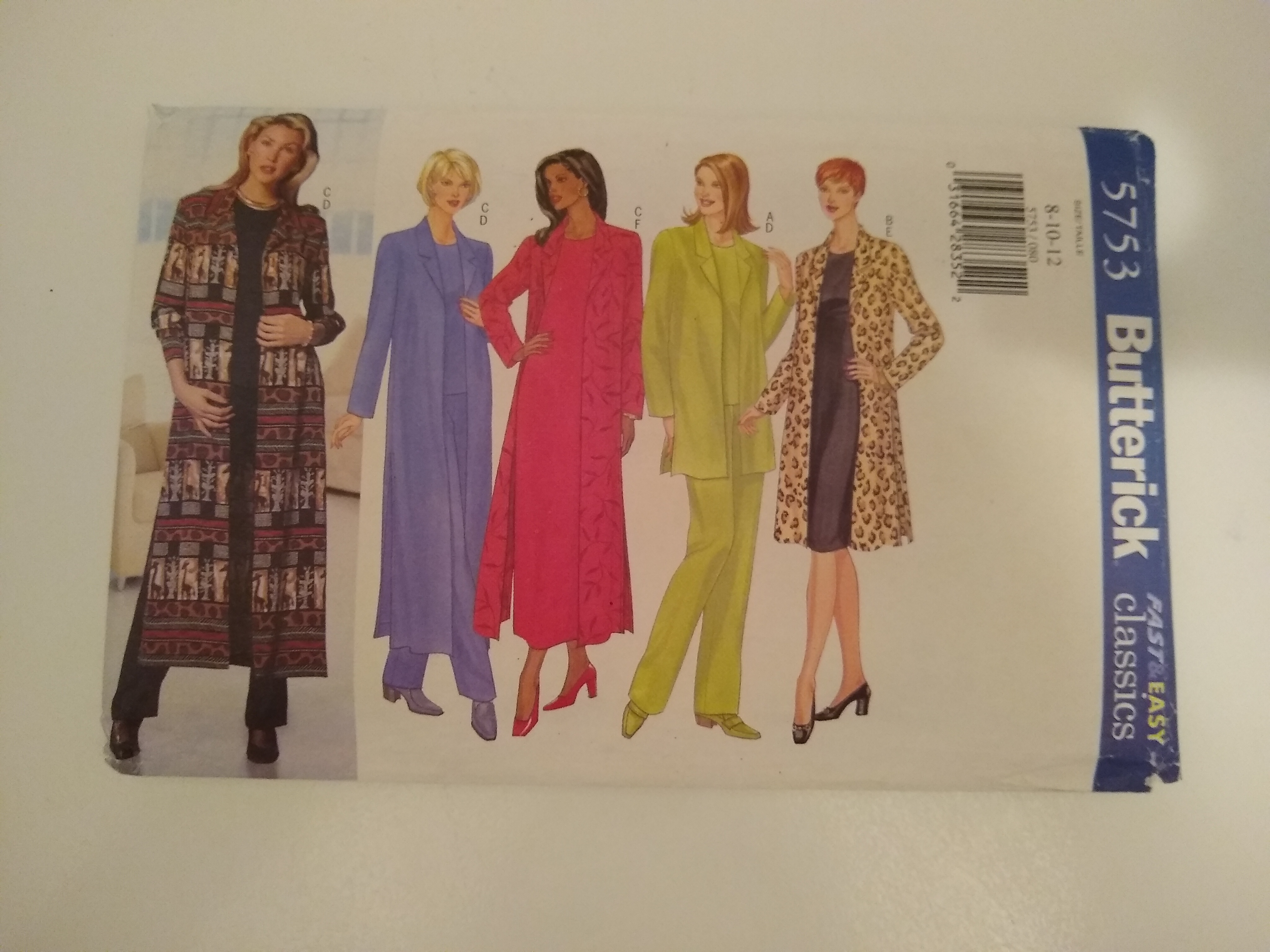 Butterick 5753 Sewing Pattern Misses Jacket, Duster, Dress, Top & Pants (Sizes 8–12)