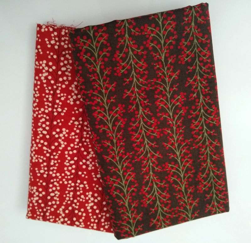 2 Yards Christmas Cotton Fabric – Two-Way Tree Design – Red & Dark Green – 45" Wide