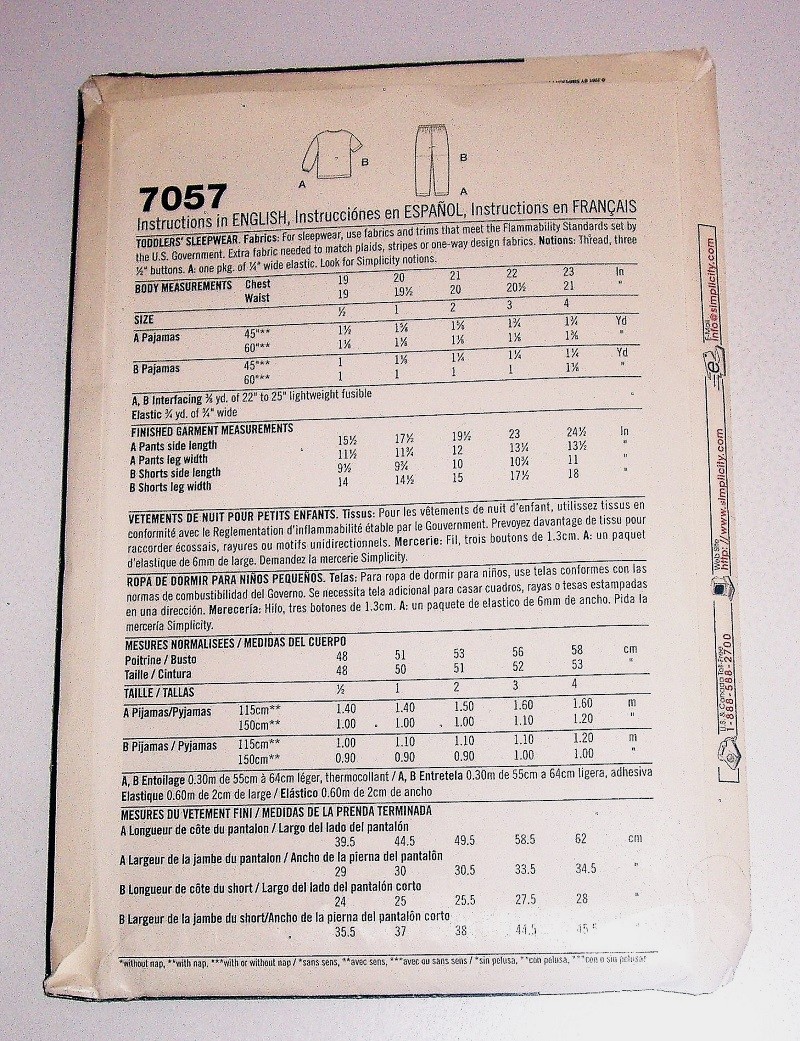 Simplicity 7057 It’s So Easy Sewing Pattern (Sizes ½–4) Toddler Sleepwear Set