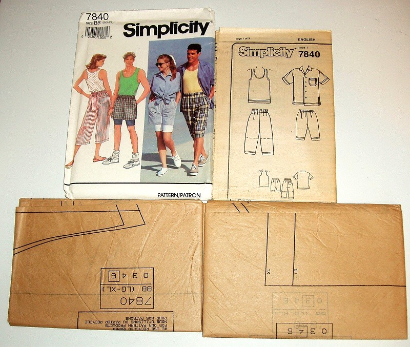 Simplicity 7840 Unisex Shorts, Bicycle Shorts, Tank Top & Shirt Sewing Pattern Sizes L–XL