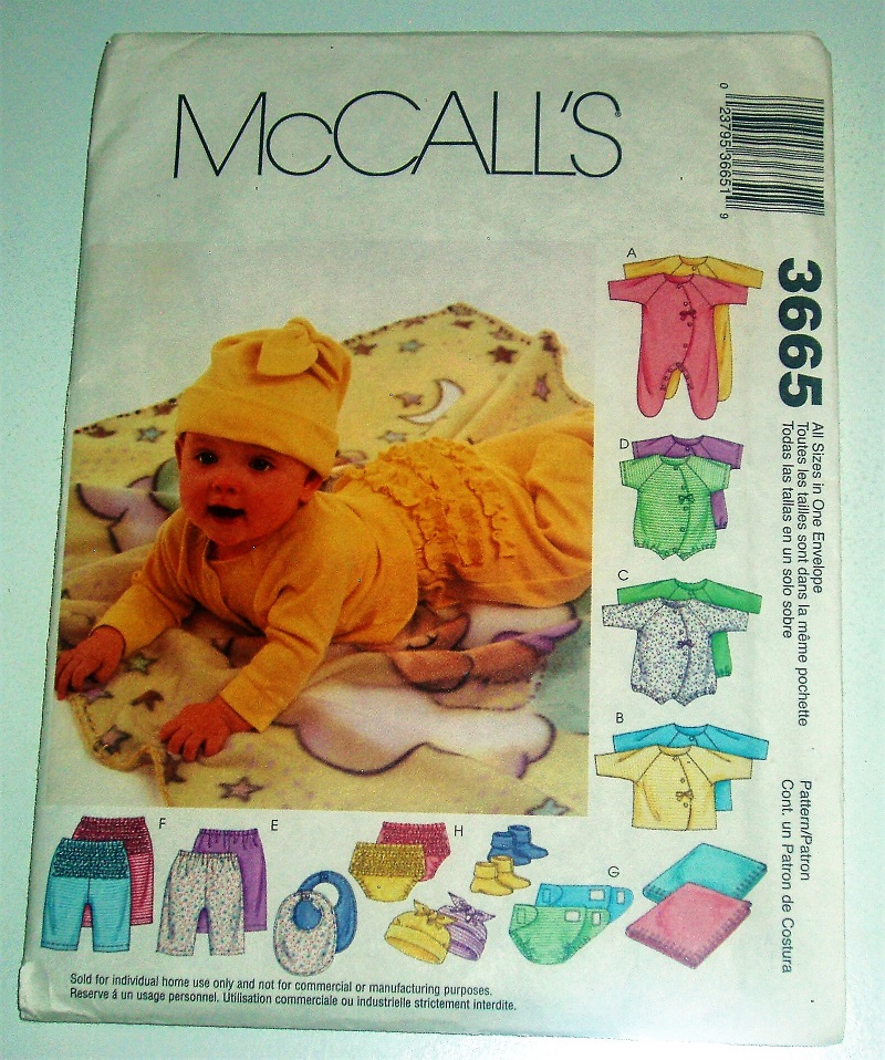 McCall's 3665 Baby Clothing Layette Sewing Pattern Sz NB-L