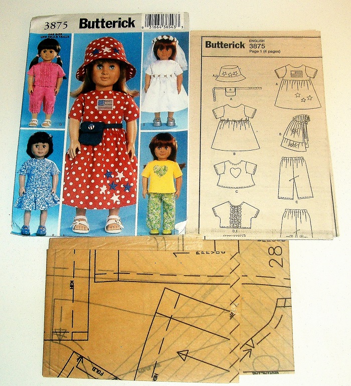 Butterick 3875 18" Doll Clothes Pattern Bridal Gown, Dresses, Tops & Pants