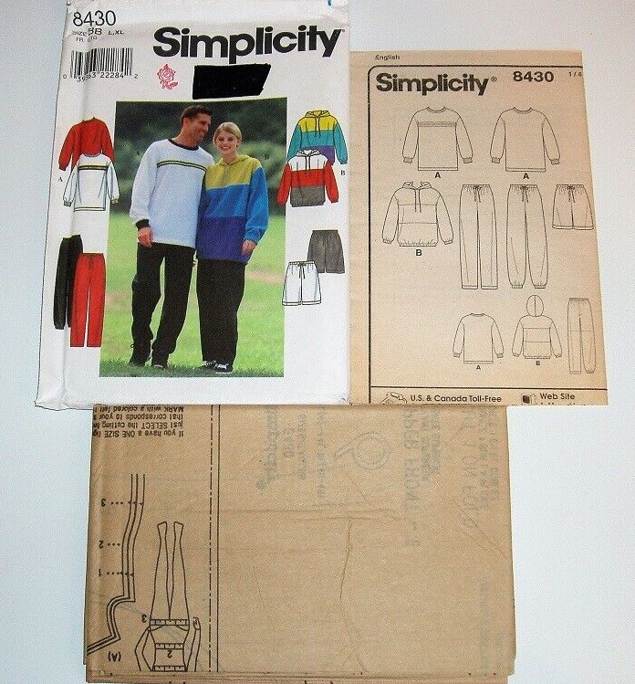 Simplicity 8430 Unisex Pullover Hooded Top, Pants & Shorts Sewing Pattern (Sizes L–XL)