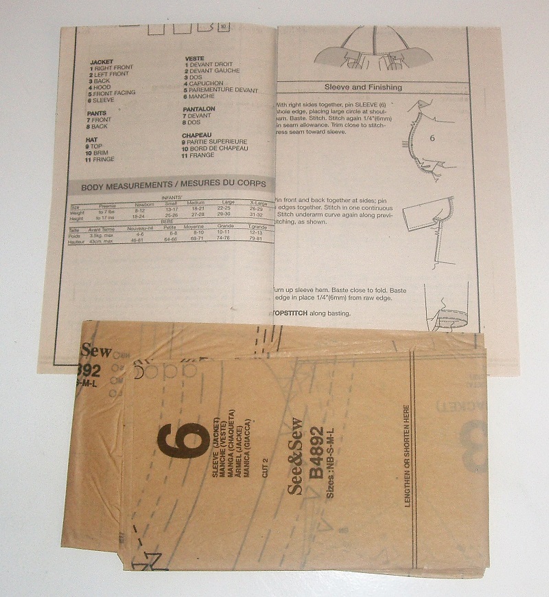 Butterick See & Sew B4892 Infant’s Jacket, Pants & Hat Sewing Pattern – Sizes NB–L – 2006