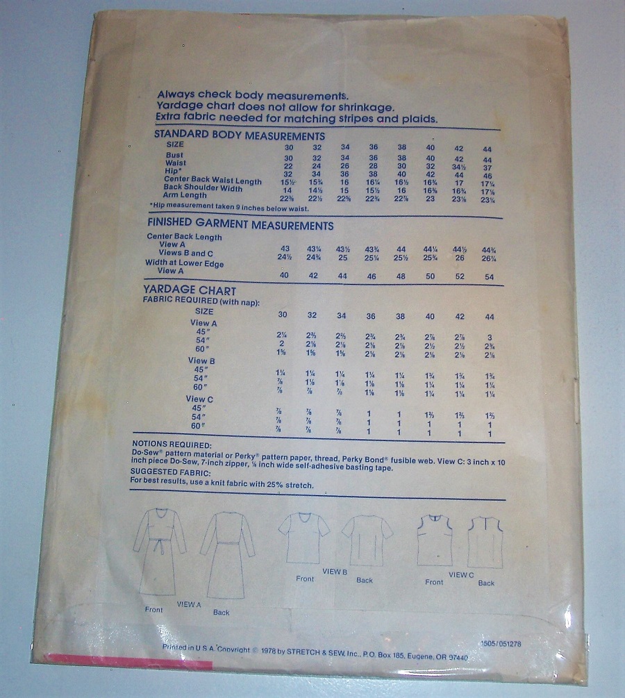Vintage Stretch & Sew 1505 Misses Basic Knit Dress & Blouse Sewing Pattern Bust 30"-44"