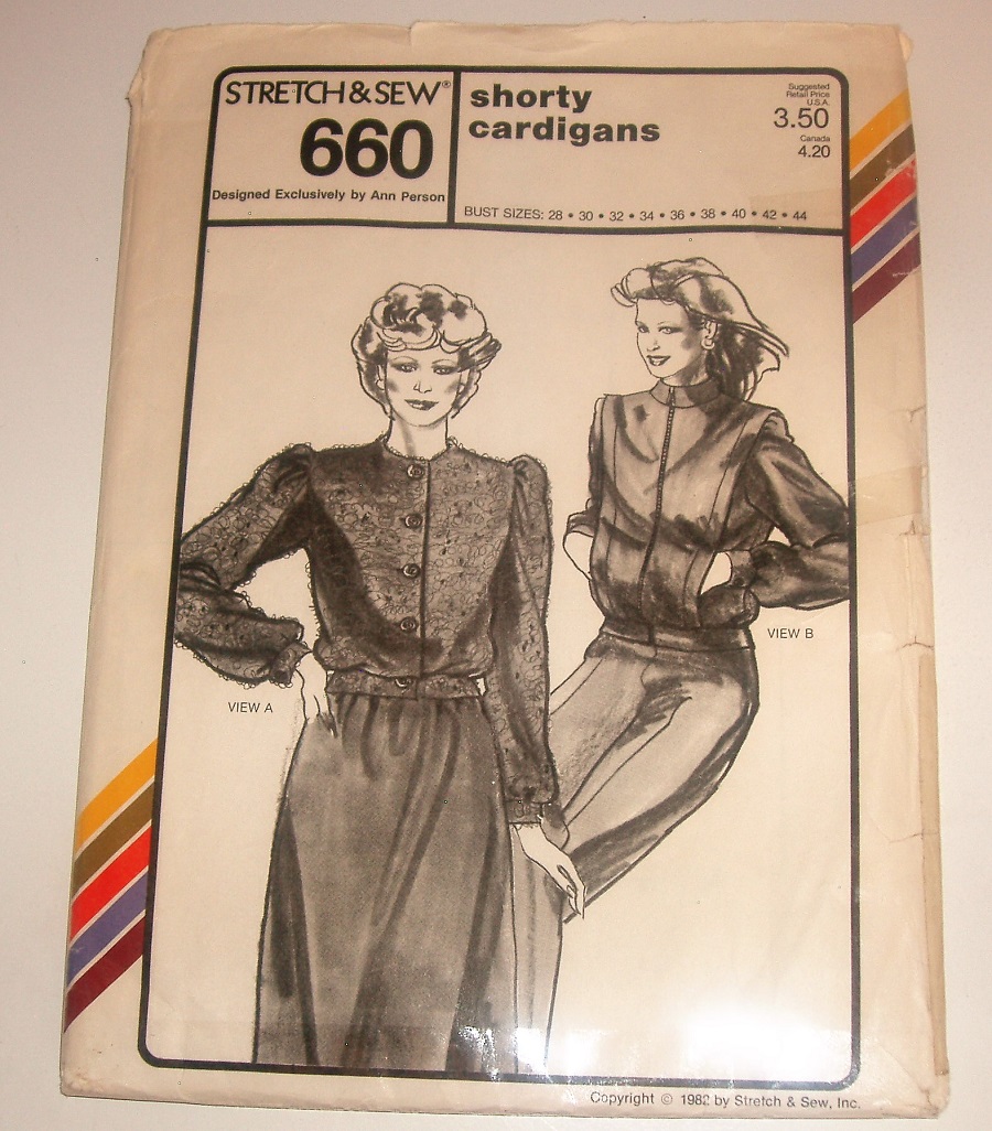 Vintage Stretch & Sew 660 Shorty Cardigans Sewing Pattern Bust 28"-44" (Waist 20"-37")