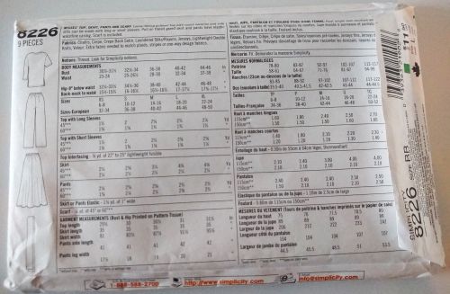 Simplicity 8226 Misses Top, Skirt, Pants & Scarf Sewing Pattern (Sizes L–XL)