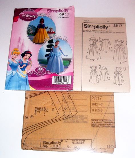 Simplicity 2817 Disney Princess Costume Pattern Dress + Cape Sizes 3–6