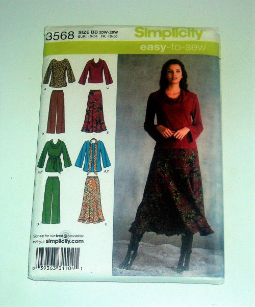 Simplicity 3568 Sewing Pattern Women's Top Pants Skirt Sash Or Scarf Sz 20W-28W