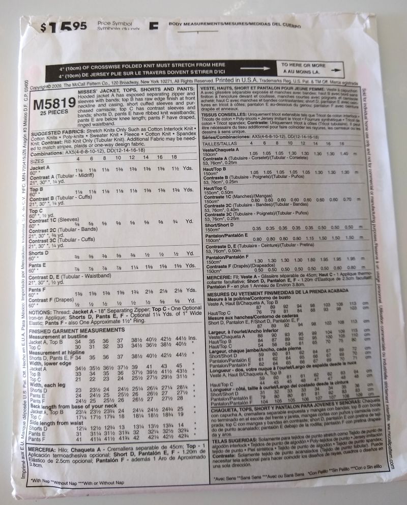 McCall’s M5819 DIY Style Misses Jacket, Tops, Shorts & Pants Pattern (2009) Sizes 4-12