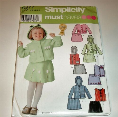 Simplicity 0677 Must Haves Sewing Pattern Toddler Girl’s Jacket, Vest & Skirt Sizes 1/2–4