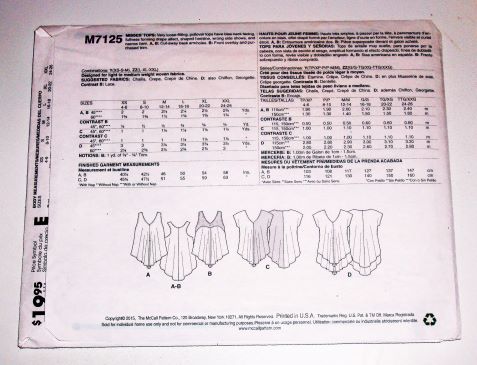 McCall's M7125 Misses Pullover Top Variations Sewing Pattern Sz XS-Medium