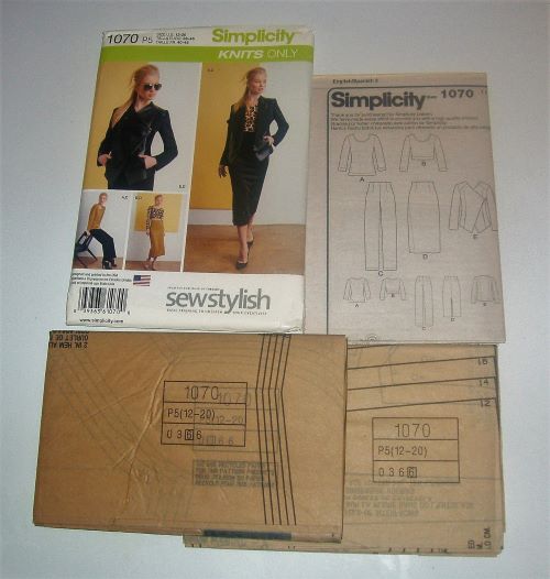 Simplicity 1070 Misses Knit Top Skirt Pants Jacket Sewing Pattern Sizes 12-20