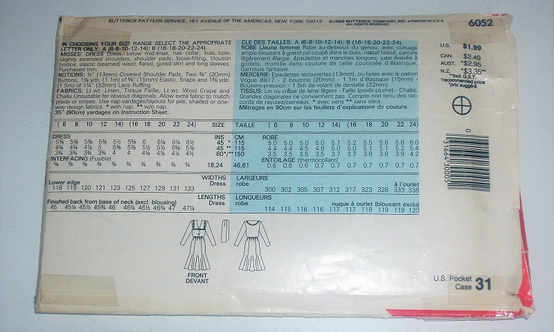 Butterick 6052 See & Sew Misses Dress Sewing Pattern Sz 16-24
