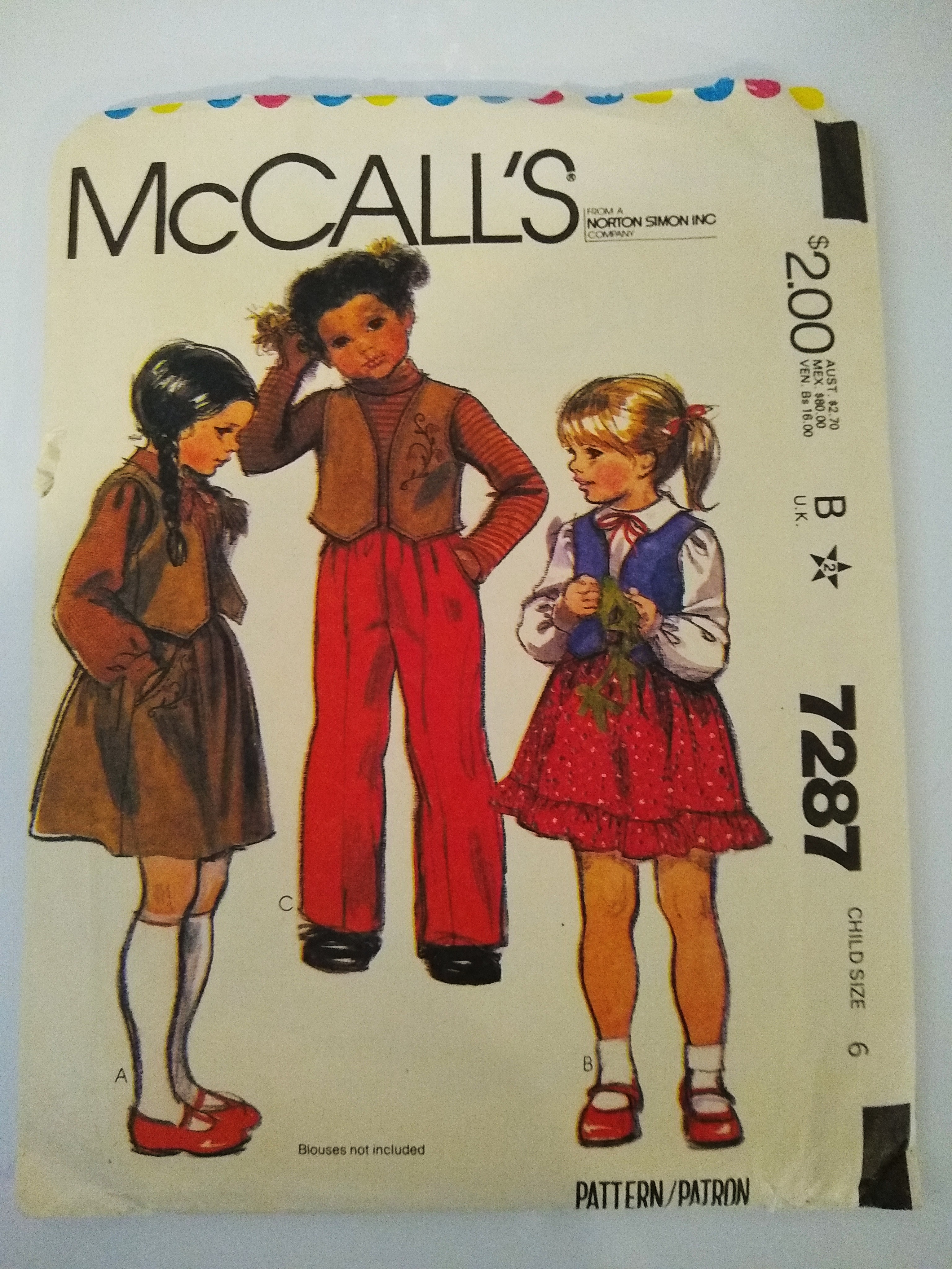 McCall’s 7287 Child’s Vest, Skirt & Pants Sewing Pattern (1980) – Size 6