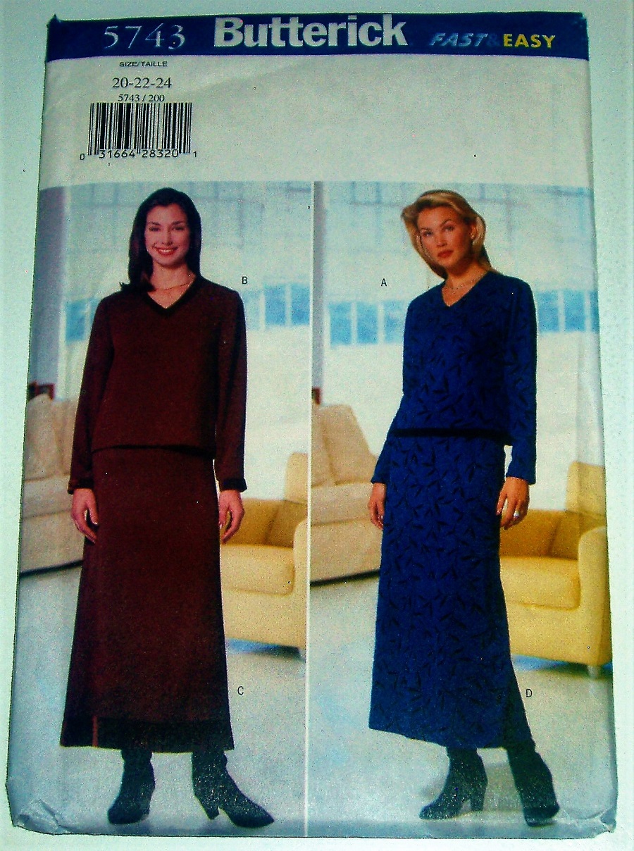 Butterick 5743 Sewing Pattern Misses/Misses Petite Top & Skirt Sz 20-24