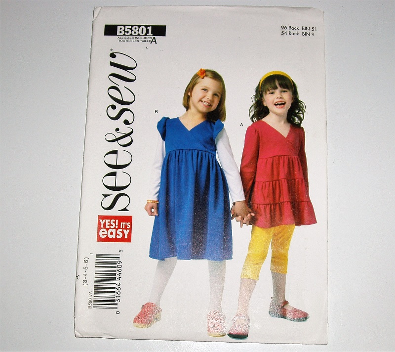 Butterick See & Sew B5801 Girl’s Knit Dress & Top Sewing Pattern Sizes 3–6 2012